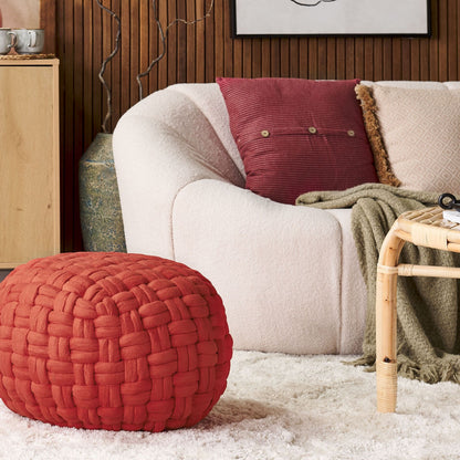 Pouffe Red Velvet Basketweave 45 x 35cm EPS Filled Footstool