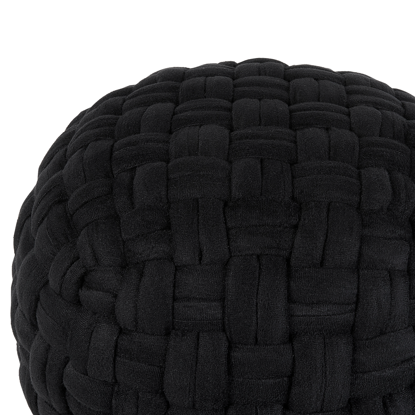 Velvet Pouffe Black Basket Weave 45 x 35cm Ottoman