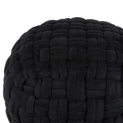 Velvet Pouffe Black Basket Weave 45 x 35cm Ottoman