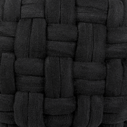 Velvet Pouffe Black Basket Weave 45 x 35cm Ottoman