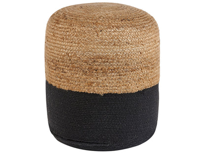 Pouf Ottoman Black Jute Beads 46cm Boho Round