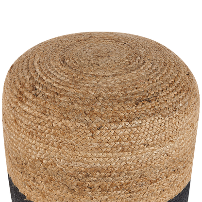 Pouf Ottoman Black Jute Beads 46cm Boho Round