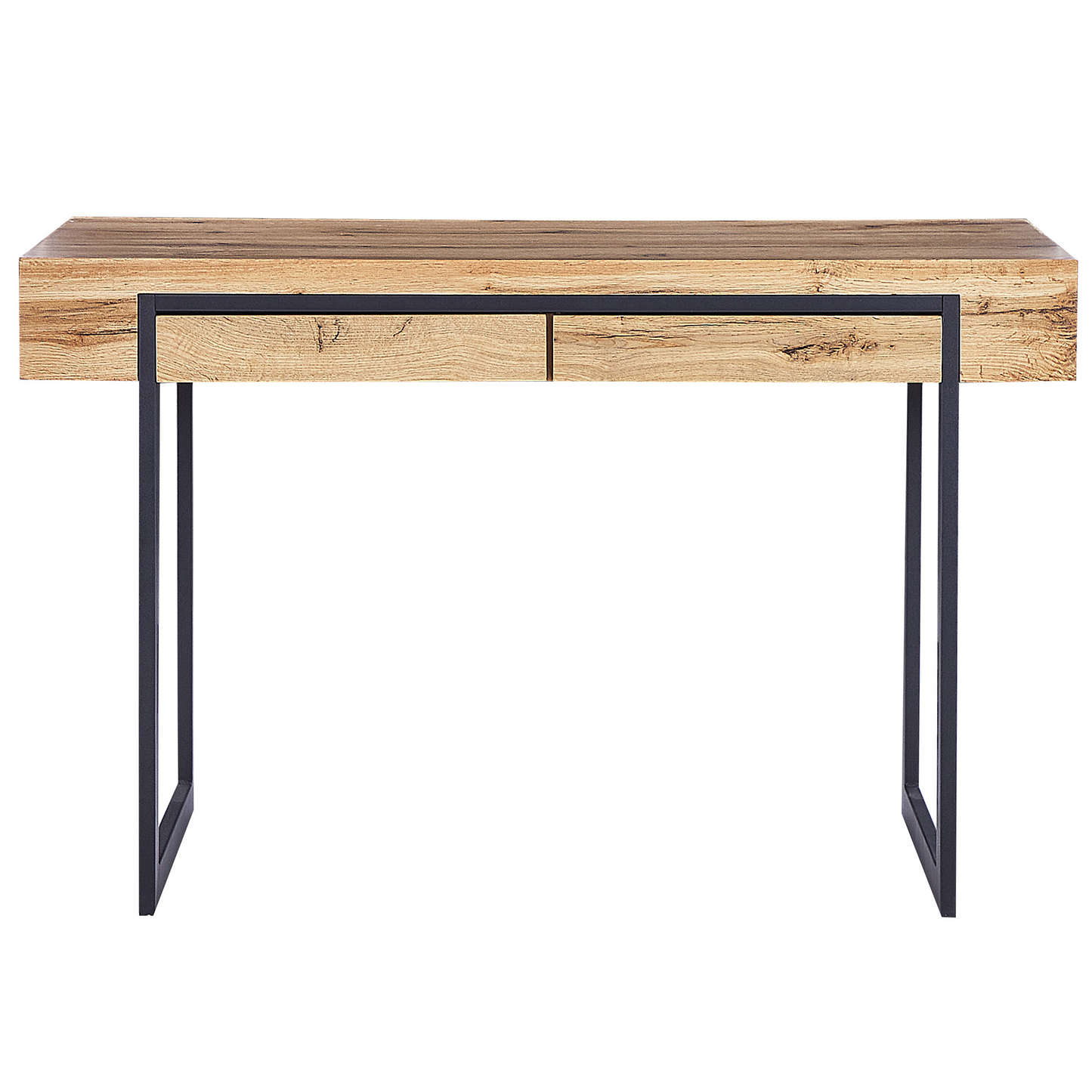 Lumina Home Office Desk Light Brown Top With Black MDF And Steel Frame 2 Hidden Drawers 120x55 cm