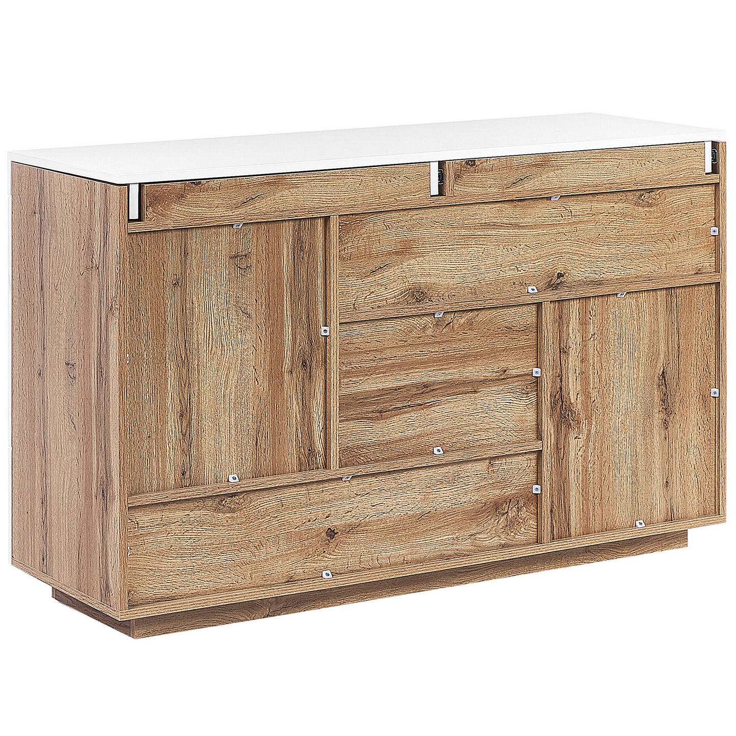 NordicNest Sideboard And Desk White With Light Wood Veneer 2 In 1 With Drawers With Storage Cabinets