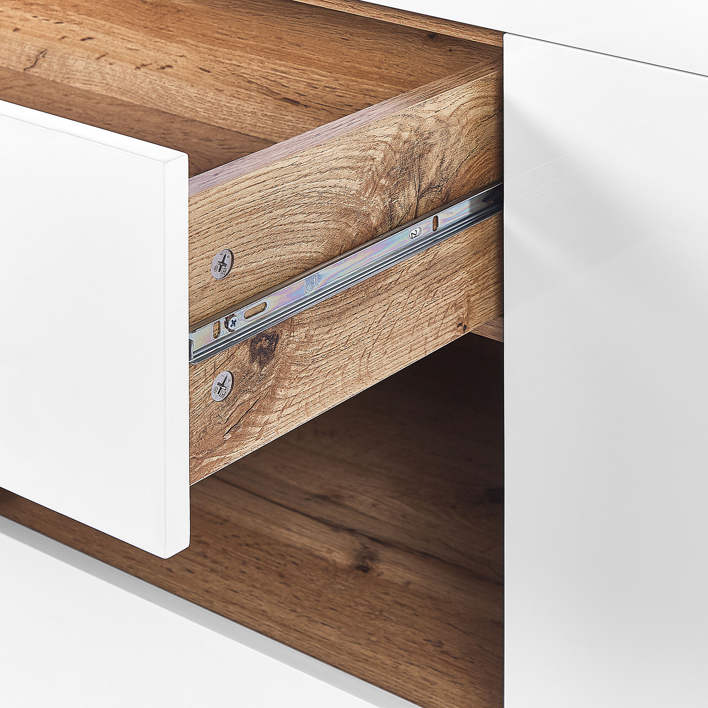 NordicNest Sideboard And Desk White With Light Wood Veneer 2 In 1 With Drawers With Storage Cabinets