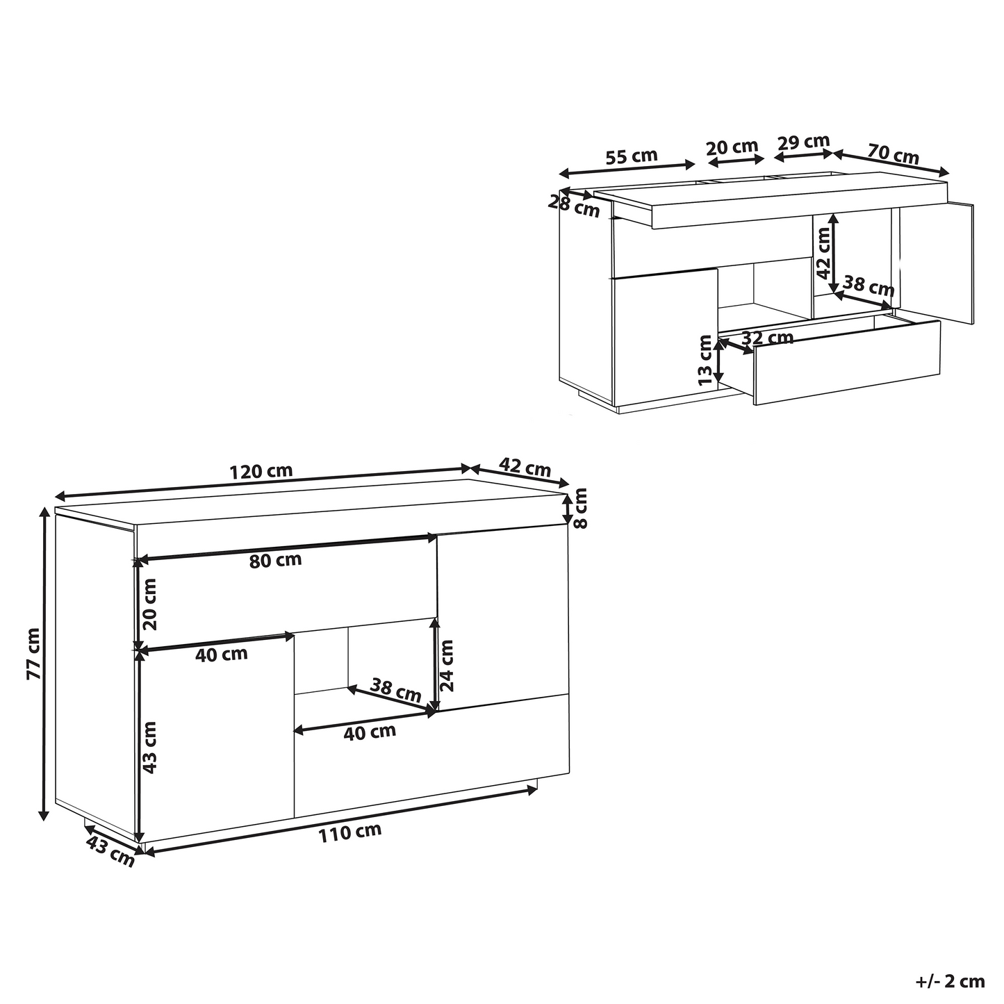 NordicNest Sideboard And Desk White With Light Wood Veneer 2 In 1 With Drawers With Storage Cabinets