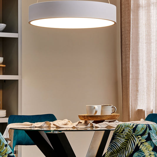 Pendant Lamp White Steel Ring LED Integrated Modern Glamour Lighting For Living Room