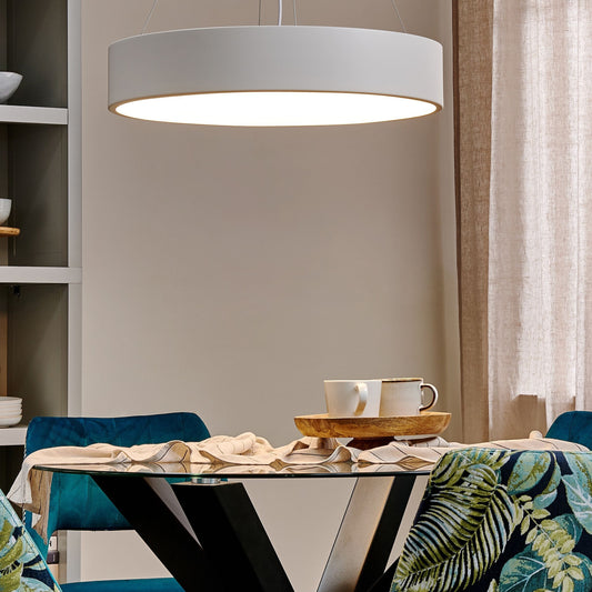 Pendant Lamp White Steel Ring With Integrated LED Lights Modern Hanging Ceiling Fixture