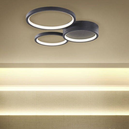 Ceiling Lamp Black Aluminium Integrated LED Round 3 Shades