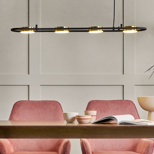 Pendant Lamp Black Brass Steel 4 Light Integrated LED