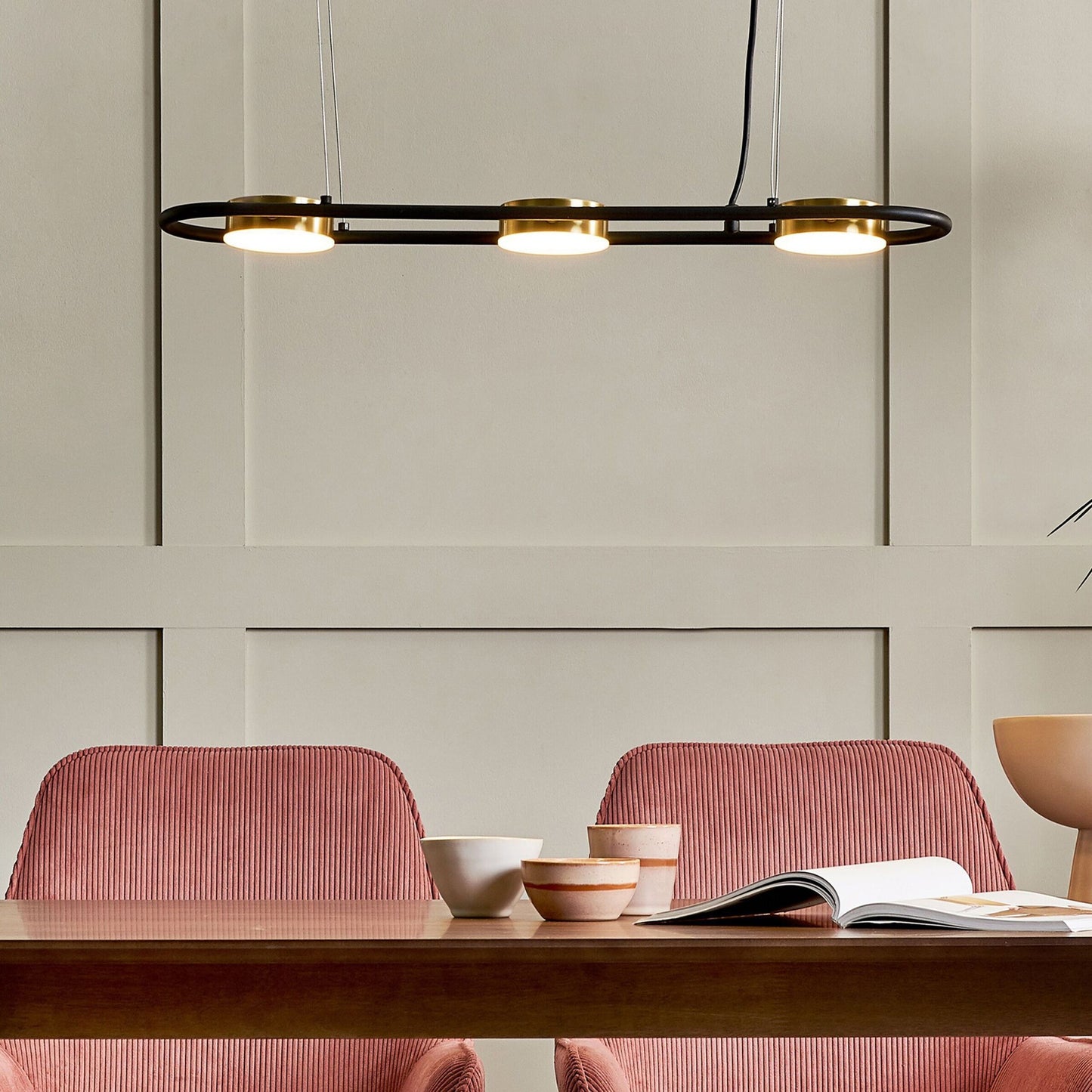 Pendant Lamp Black Brass 3-Light Geometric Integrated LED