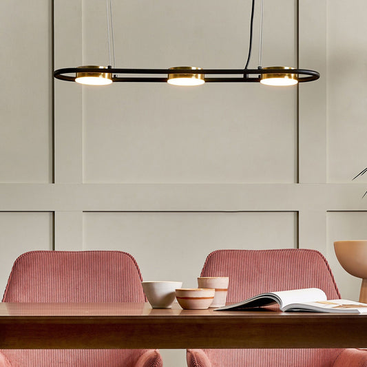 Pendant Lamp Black Brass 3-Light Geometric Integrated LED