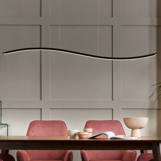 Pendant Lamp Black Iron With Integrated LED Wave Shade