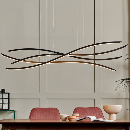 Pendant Lamp Black Iron 4 LED Integrated Wavy Lighting