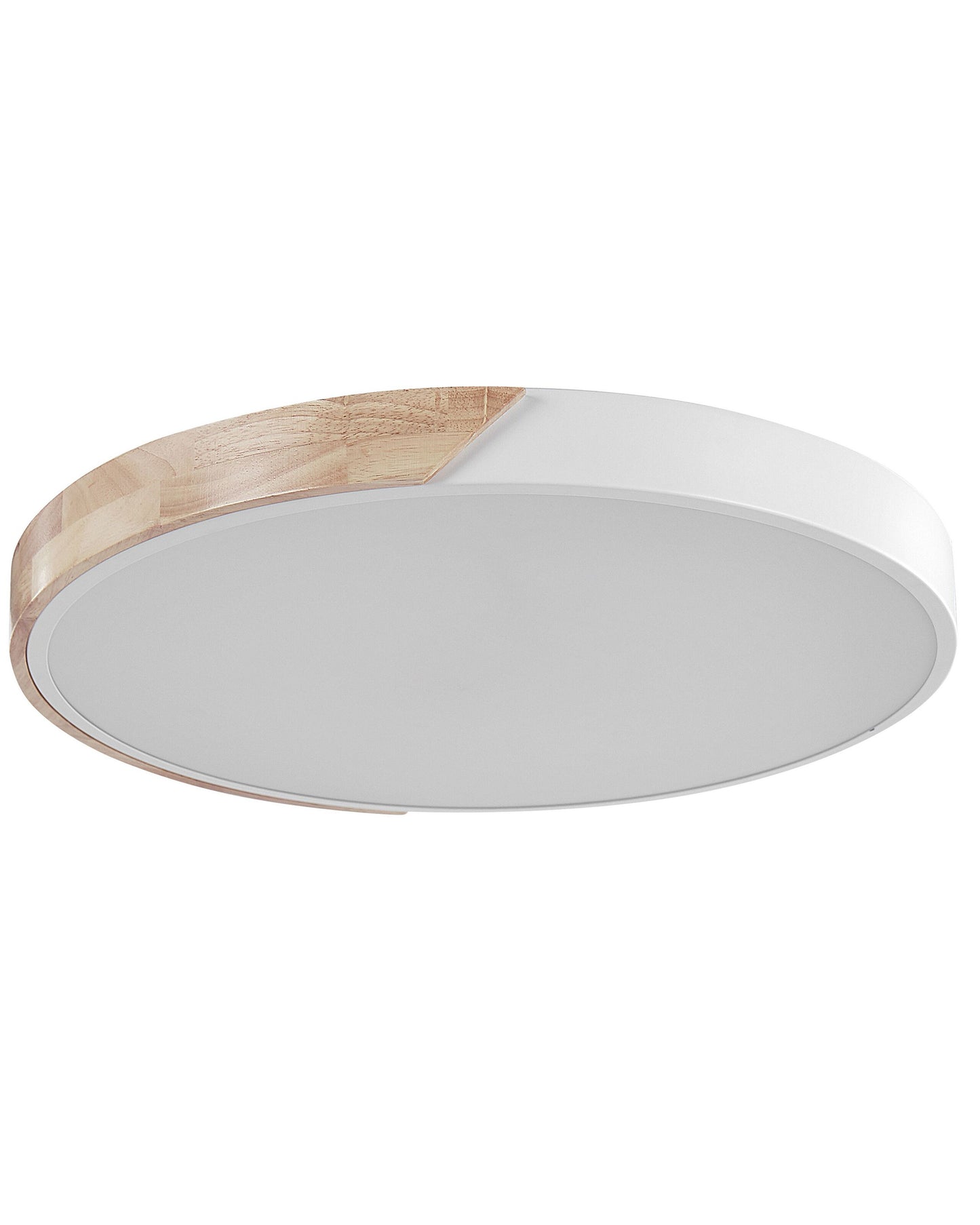 White Ceiling Lamp With Light Wood Accent And Integrated LED