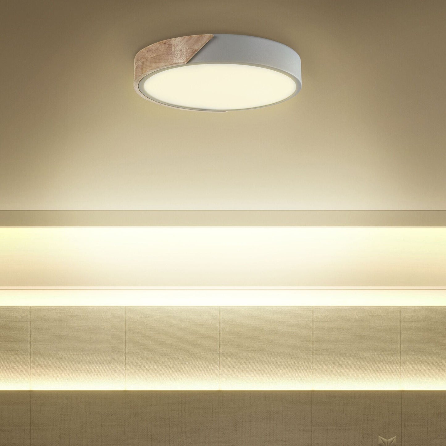 Ceiling Lamp Grey With Light Wood And Integrated LED Round