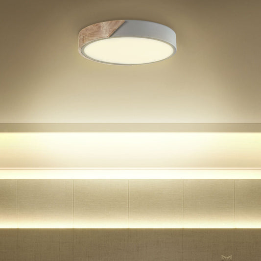 Ceiling Lamp Grey With Light Wood And Integrated LED Round