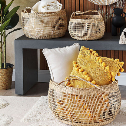 Seagrass Basket Set Of 3 With Handles Natural Storage
