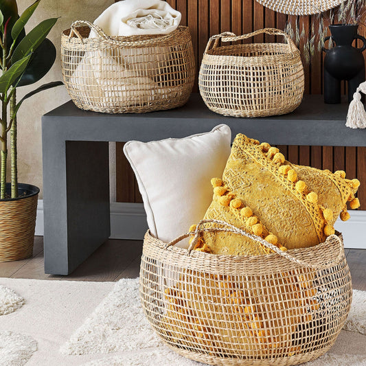 Seagrass Basket Set Of 3 With Handles Natural Storage