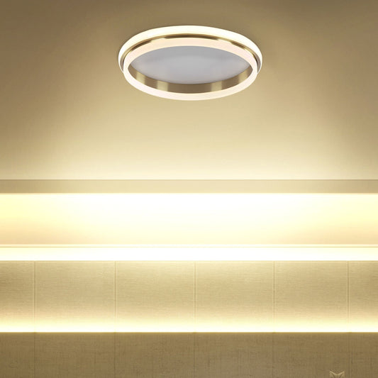 Ceiling LED Ring Lamp Gold Metal 42cm Opal Acrylic Shade Warm White Light
