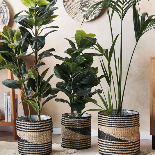 Boho Seagrass Plant Basket Set of 3 With Linings