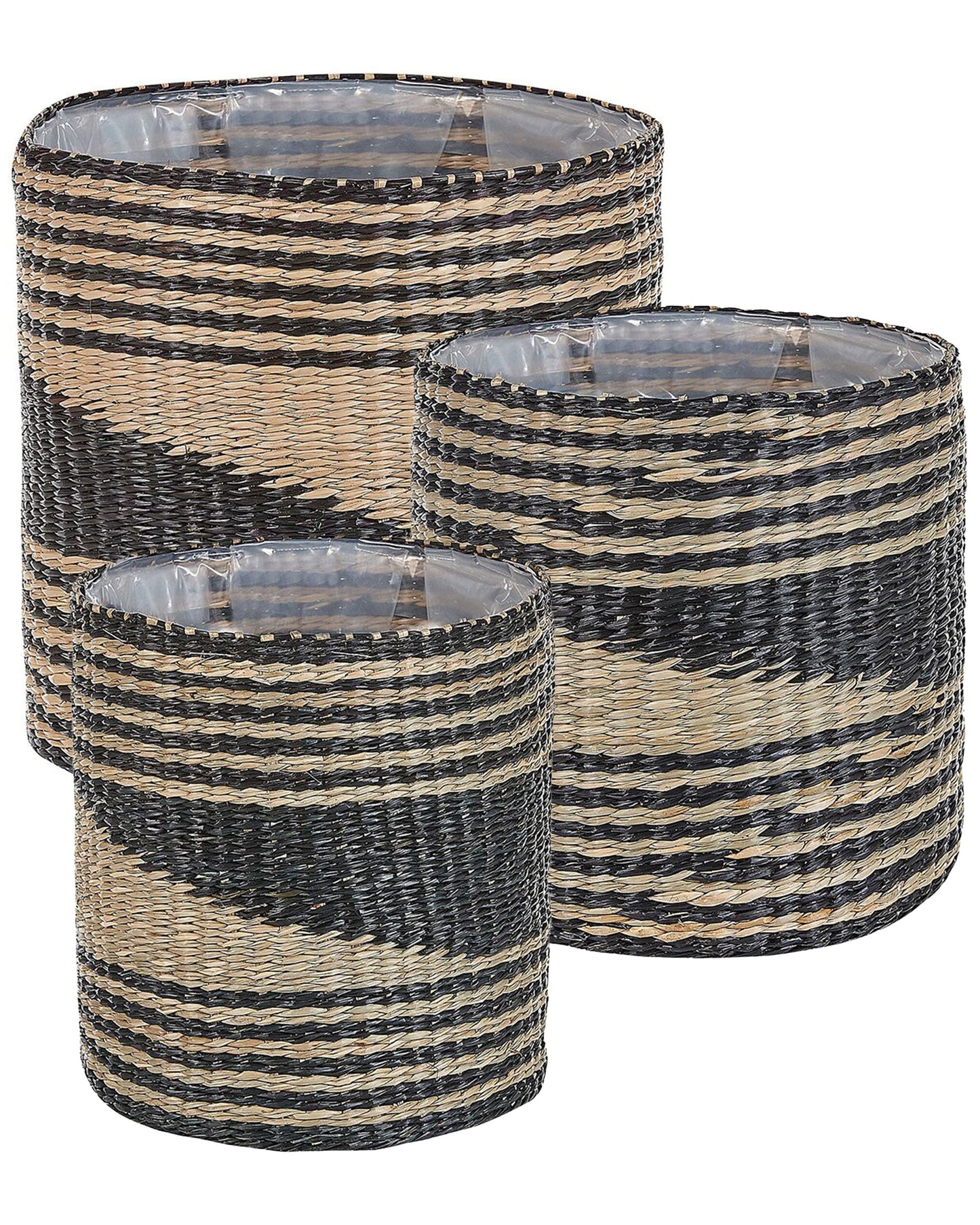 Boho Seagrass Plant Basket Set of 3 With Linings
