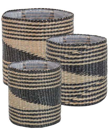 Boho Seagrass Plant Basket Set of 3 With Linings