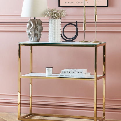 Console Table White With Gold Tempered Glass And Stainless Steel Frame 80 X 30cm