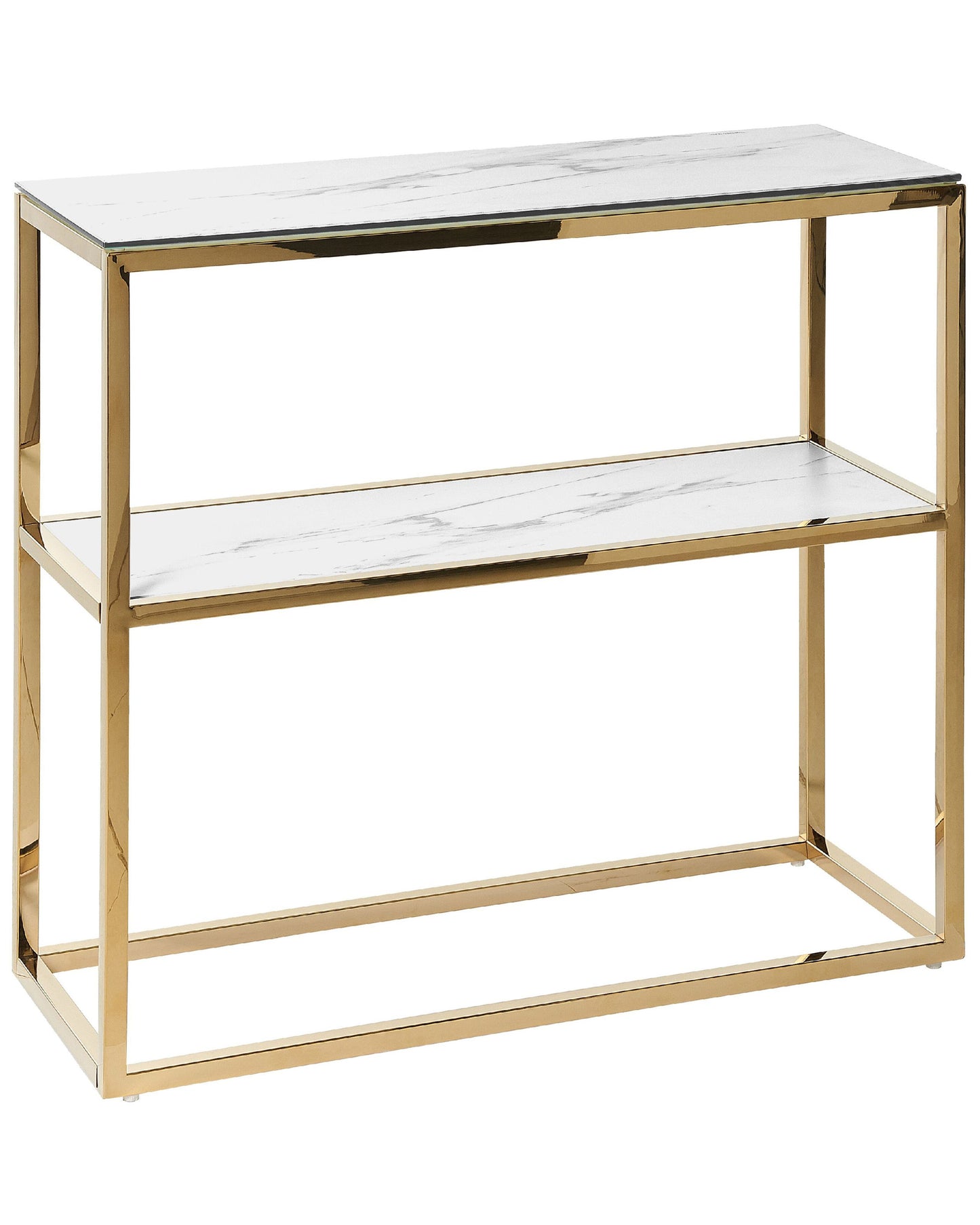 Console Table White With Gold Tempered Glass And Stainless Steel Frame 80 X 30cm
