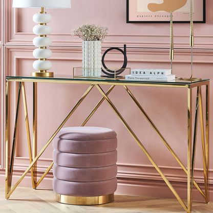 Glamouria Gold Console Table 120 x 40cm Tempered Glass Stainless Steel