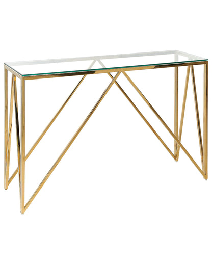 Glamouria Gold Console Table 120 x 40cm Tempered Glass Stainless Steel