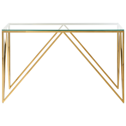 Glamouria Gold Console Table 120 x 40cm Tempered Glass Stainless Steel
