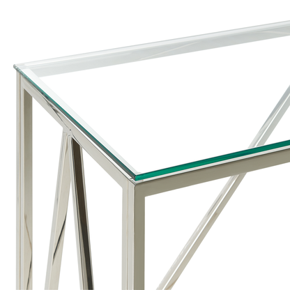 Console Table Silver Tempered Glass Stainless Steel 120 x 40cm Rectangular Modern