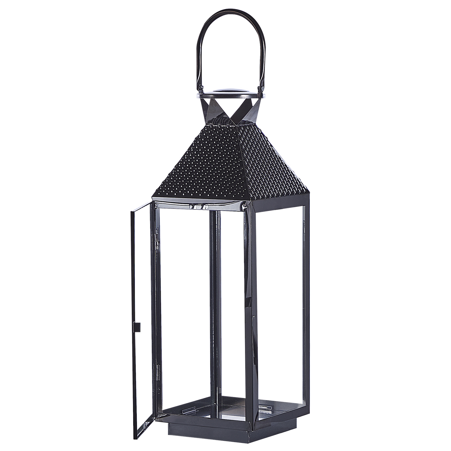 Black Stainless Steel Lantern 54cm Pillar Candle Holder