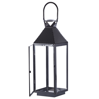 Black Stainless Steel Lantern 54cm Pillar Candle Holder