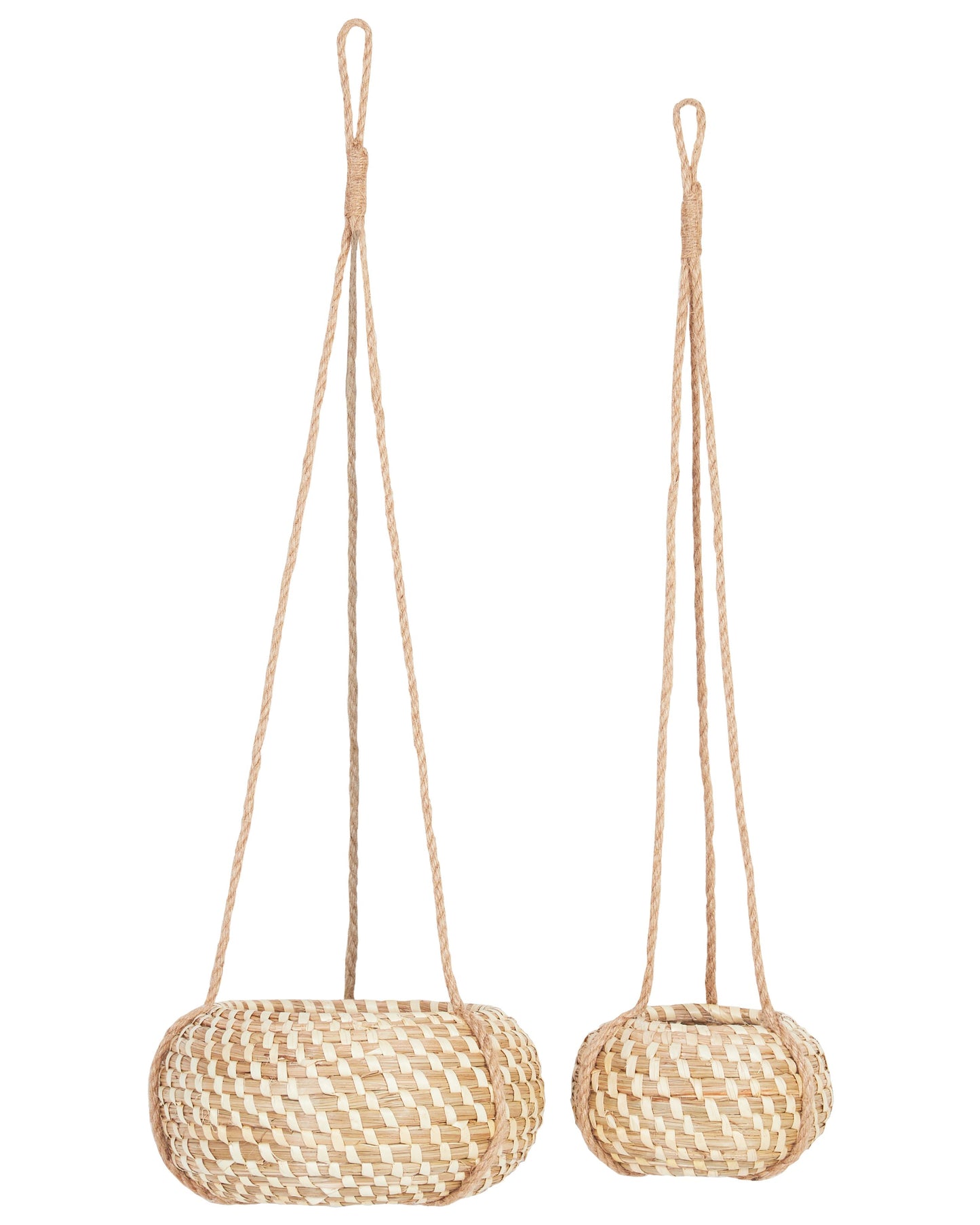 Seagrass Co Hanging Plant Pots Set of 2 Boho Style 27 x 86cm and 22 x 69cm Natural Seagrass