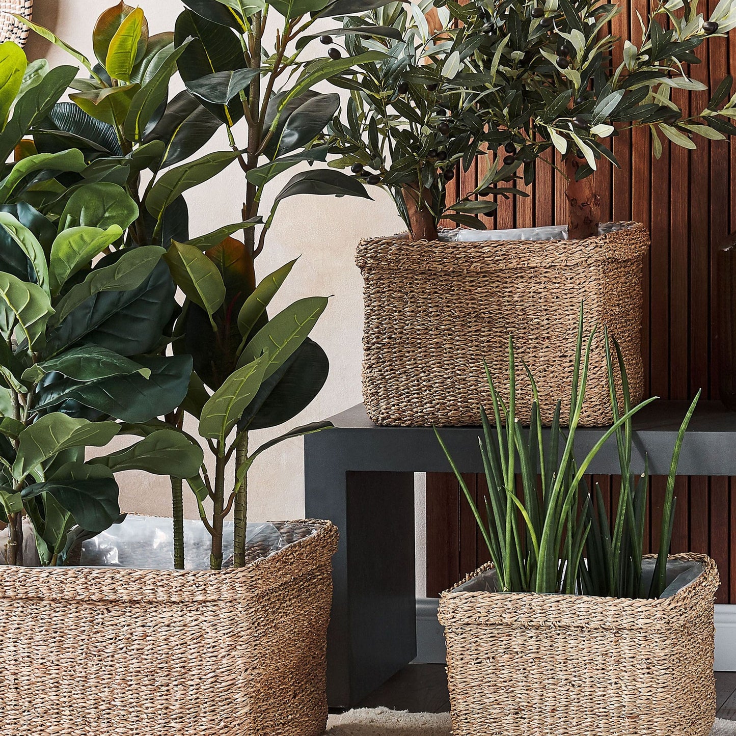 Natural Seagrass Planter Set Of 3 23 x 34, 27 x 36, 30 x 45cm