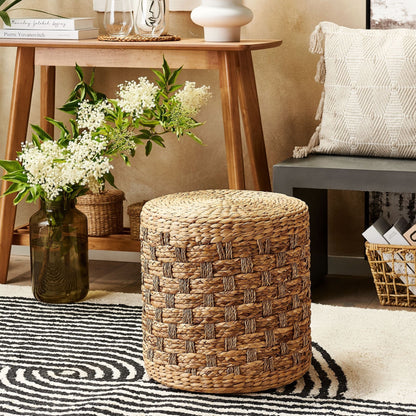Pouf Natural Seagrass Water Hyacinth 40cm Handwoven