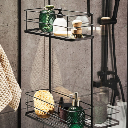 Hanging Shower Caddy Black Metal Bath Shelf With Two Baskets