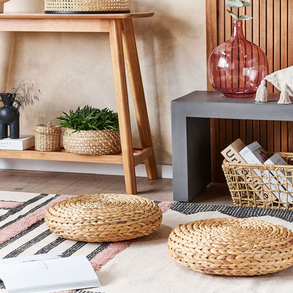 Floor Pouffe 40 x 40 Natural Water Hyacinth Round Cushion