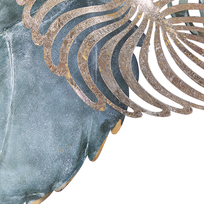 Gold Teal Iron Wall Sculpture 88 x 55cm Leaves Nature Inspired Boho Modern Decor
