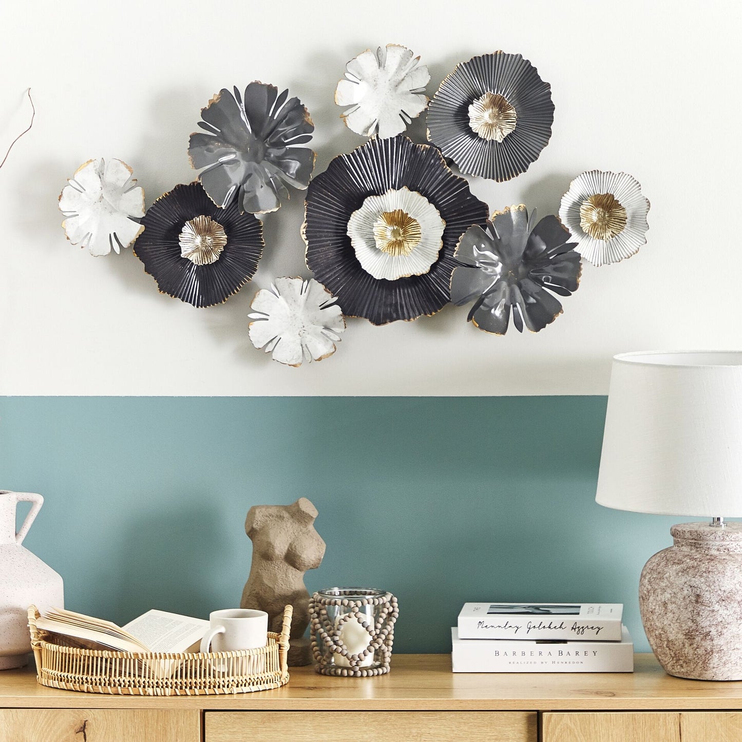 Gold Accented Wall Art Iron Sculpture 90 x 49cm Grey White