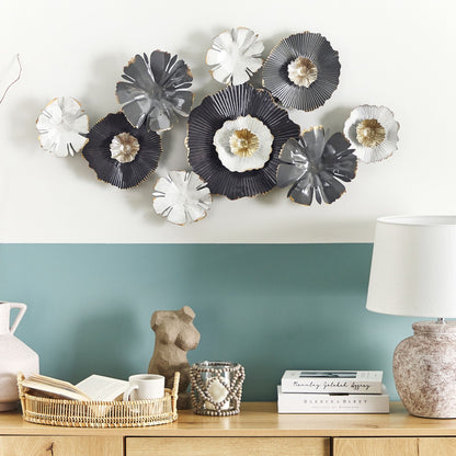 Gold Accented Wall Art Iron Sculpture 90 x 49cm Grey White