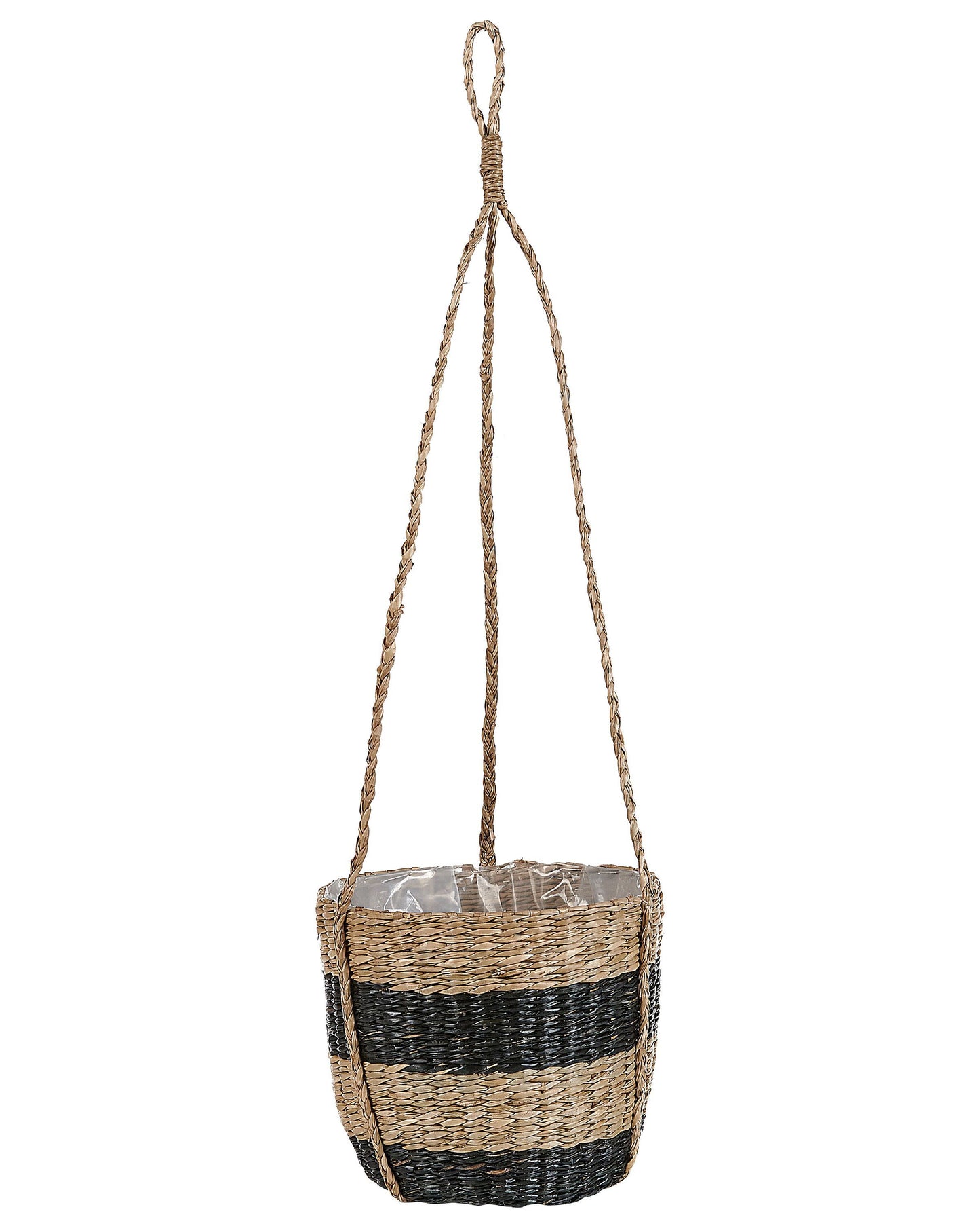 Hanging Plant Pot With Black Seagrass 64cm Boho