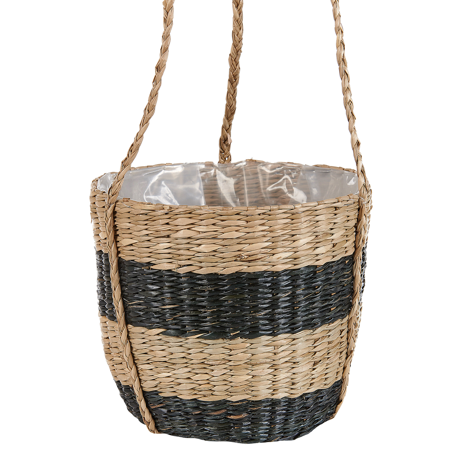 Hanging Plant Pot With Black Seagrass 64cm Boho