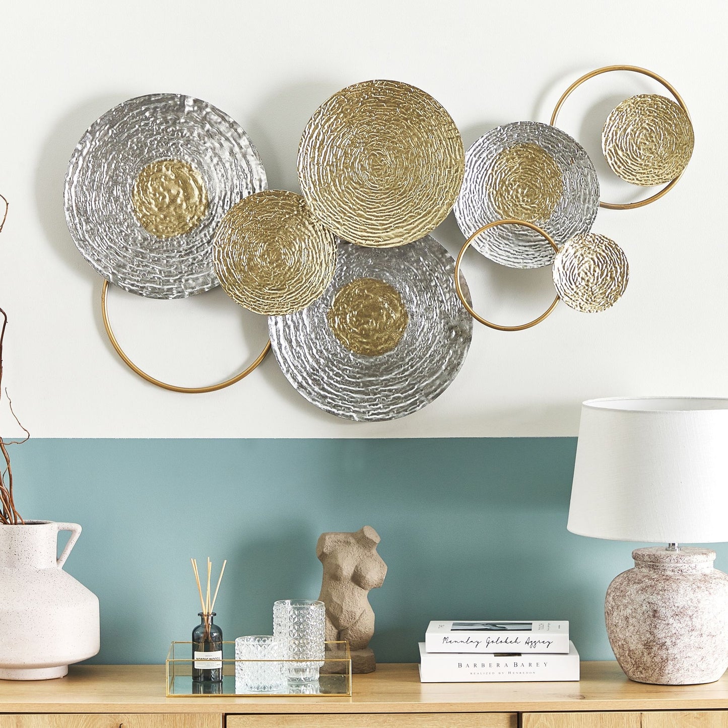 Gold And Silver Iron Wall Sculpture 110 x 60 Modern Circles