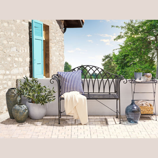 Outdoor Garden Bench Black Metal 2 Seater 130cm Vintage