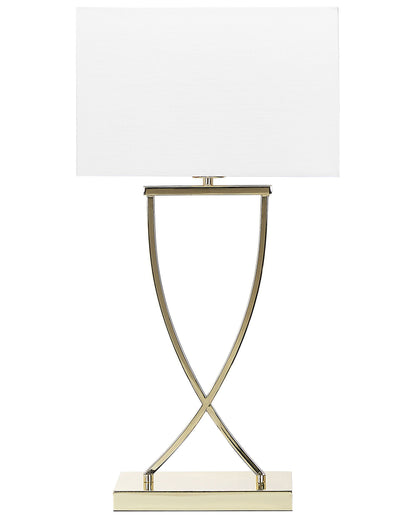 Table Lamp Gold Metal Polycotton Shade Rectangular 62cm