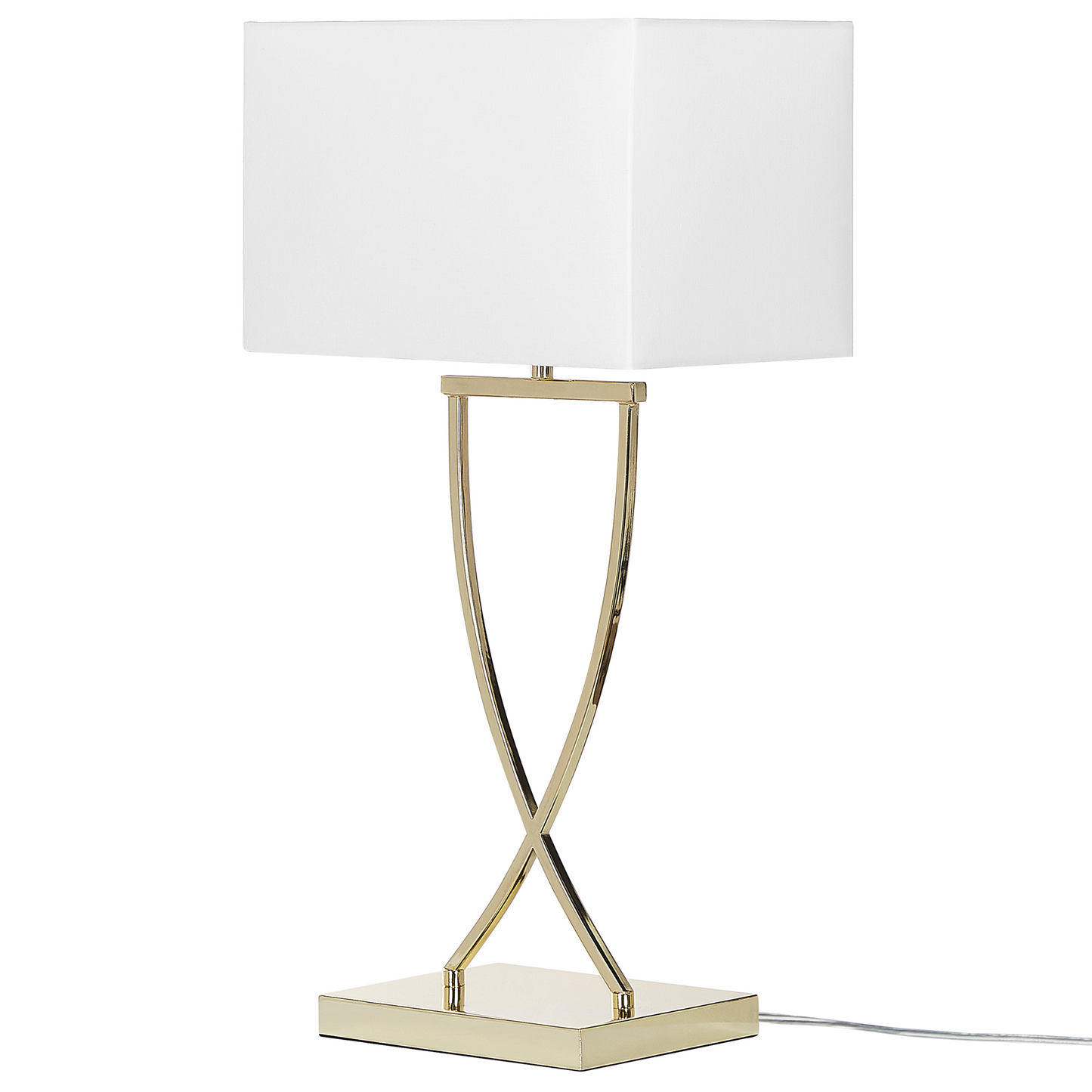 Table Lamp Gold Metal Polycotton Shade Rectangular 62cm
