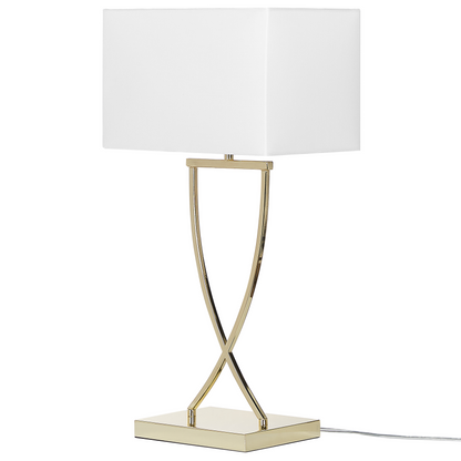 Table Lamp Gold Metal Polycotton Shade Rectangular 62cm